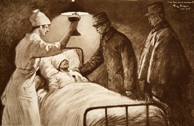 Een ridder van het Legioen van Eer: een gewonde Franse kapitein, op het punt een gevaarlijke operatie te ondergaan, versierd door zijn Generaal in een veldhospitaal, uit 